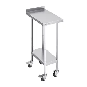 VEVOR 24 x 15 x 40 Inch Stainless Steel Work Table,  Commercial Food Prep Worktable with Casters, Heavy Duty Prep Worktable, Metal Work Table with Adjustable Height for Restaurant, Home and Hotel