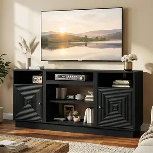 RoyalCraft TV Stand for TVs Up to 65'', Mid-Century Modern TV Console with Storage and Adjustable Shelves, Wood Entertainment Center for Living Room, Bedroom