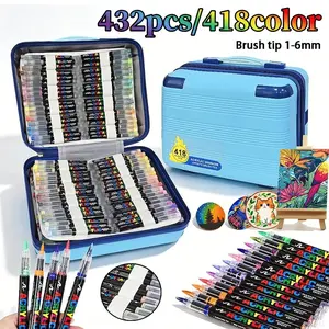 432-Piece/418-Color Liquid Soft Tip Acrylic Marker Set, Professional Colors, Hard Case, Multi-Material Compatible, Art Supplies
