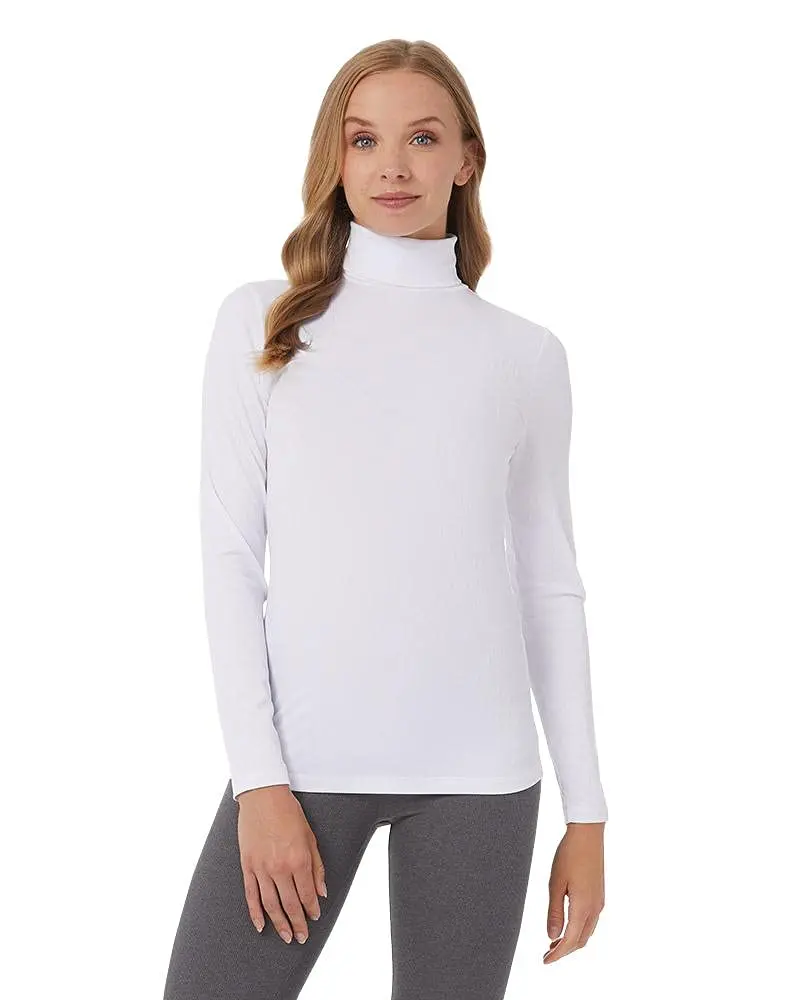 32 Degrees Women’s Ultra Soft Thermal Midweight Baselayer Turtleneck Long Sleeve Top, White, X-Small