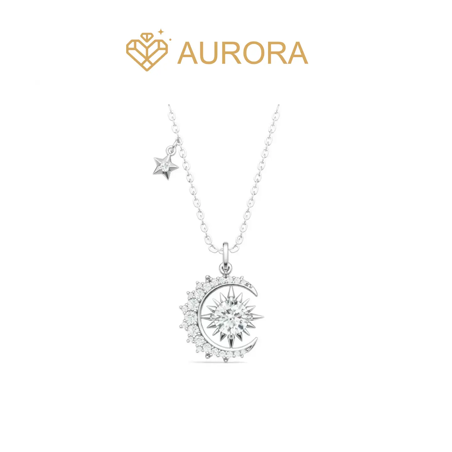 【#217  Moon and star necklace】Moissanite Necklace with 925 Sterling Silver Daily Gift Auspicious Engagement Wedding Woman Jewelry Synthetic Moissanite Moon Goddess Pendant