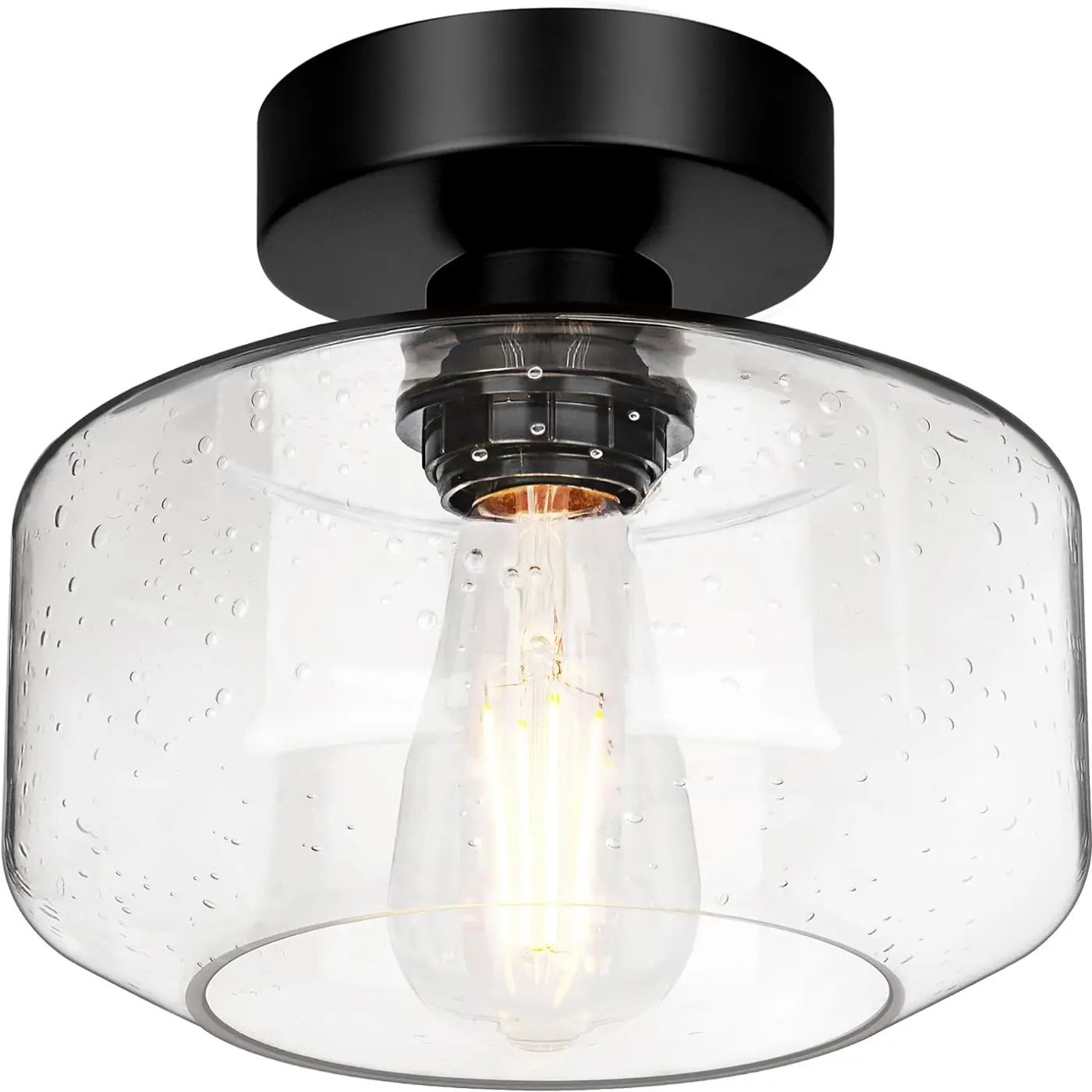 Industrial Semi Flush Mount Ceiling Light Brushed Nickel, 900 Lumen LED Bulb Included, Clear Glass Shade Ceiling Light Fixture, Farmhouse Light Fixture for Hallway Corridor Kitchen Bathroom Bedroom