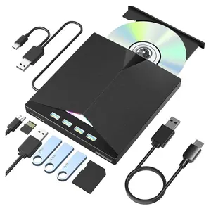 External CD/DVD Drive for Laptop Desktop PC, 7 in 1 USB 3.0 Type-C Portable CD Drive External, CD Reader for PC CD Burner with 4 USB A Ports and TF/SD Card Slots, External Dvd Burner for Windows 11/10/8/7/XP/Linux/MacOS