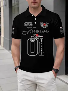 Men's Cherry Blossom Beast Print T-Shirt, Trendy Casual Short Sleeve Polo Shirt for Holidays, Unique Gift Choice for Him