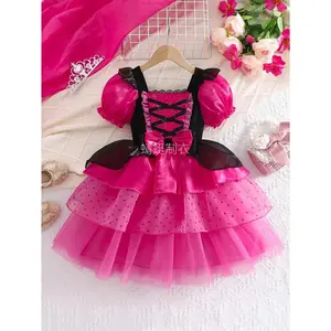 NewGirls' Elegant Butterfly Bow Detail 3-Tier Tulle Princess Dress - Lavender & Black Layered Skirt for Halloween, Spring Summer Fall Special Occasions