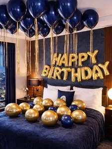 43pcs Blue Gold Birthday Balloon Decor Kit, Happy Birthday Foil Letter Balloons with Latex Party Balloons for Celebration Backdrop