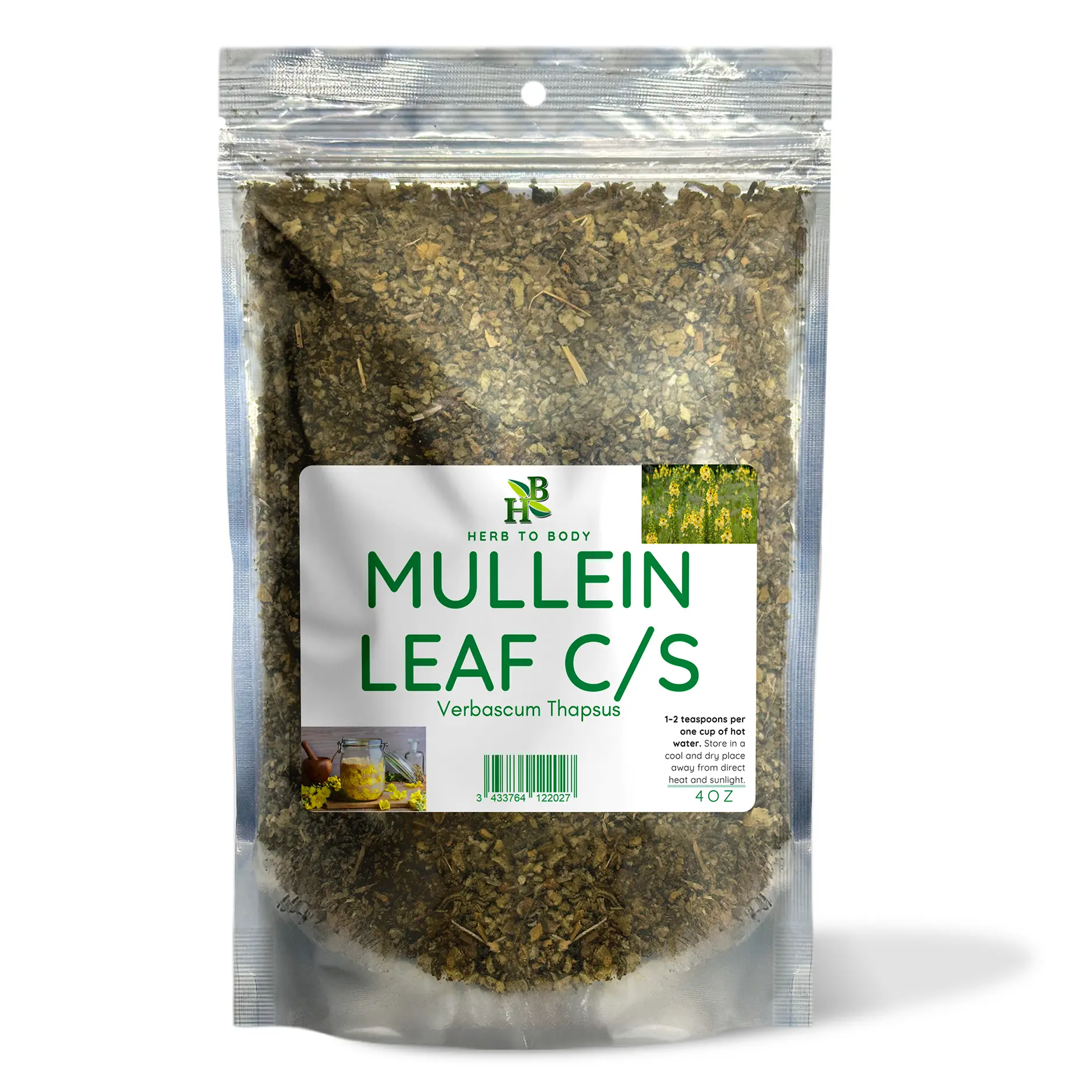 Mullein Leaf Cut & Sifted Herbal Supplement - 4oz Conventional Wildcrafted, Fresh Premium Quality Herbs | Herb To Body