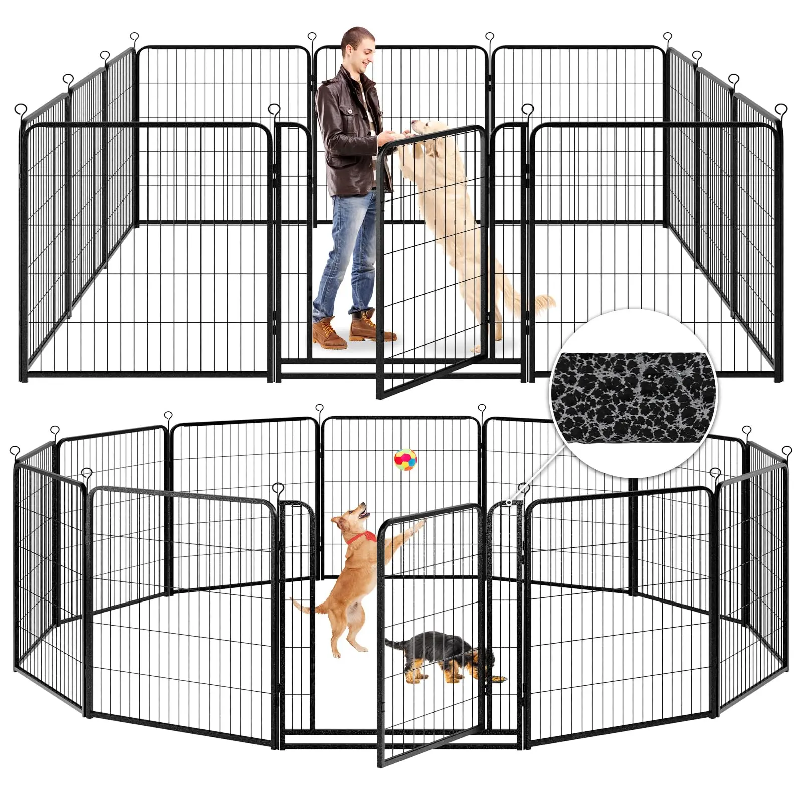 Dog Playpen Outdoor Extra Wide 12 Piece Panels Heavy Duty Anti-Rust Coating-Strengthened Dog Fence 40" Height with Doors Portable for RV Camping Yard, Total 32FT, 79 Sq.ft, Snowy Black PS781, Summervibes