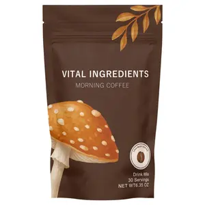 VITAL INGREDIENTS Mushroom Coffee Blend - 6 Adaptogenic Mushrooms for Energy Focus Digestion & Immunity - Plant-Based Instant Coffee Turkey Tail Shiitake Lion's Mane - 30 Servings