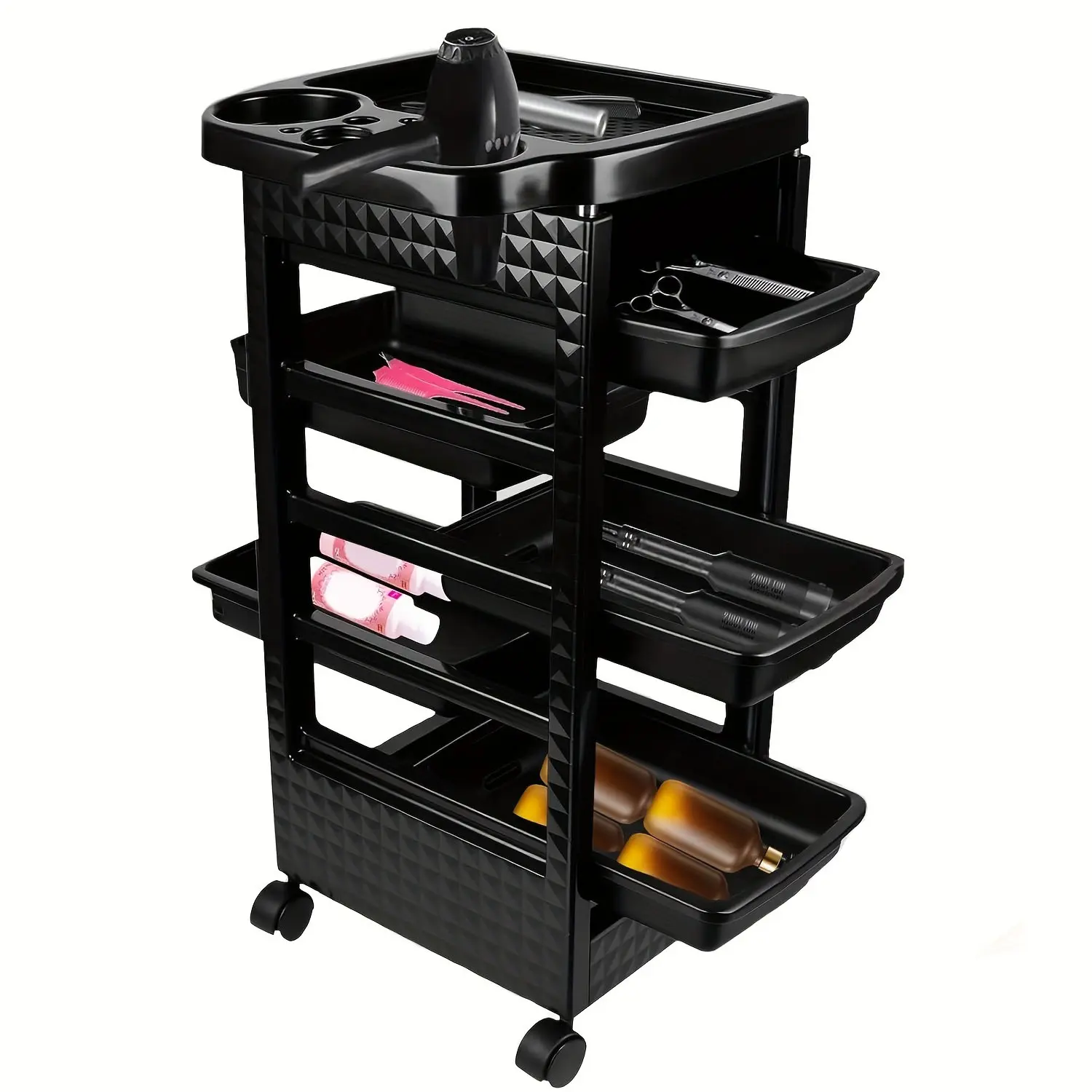 Salon Cart with 5 Drawers, Cosmetic Organizer, Shelf, Rolling Salon Cart Rack, Portable Salon Station for Hair Stylists & Professional Equipment Cart