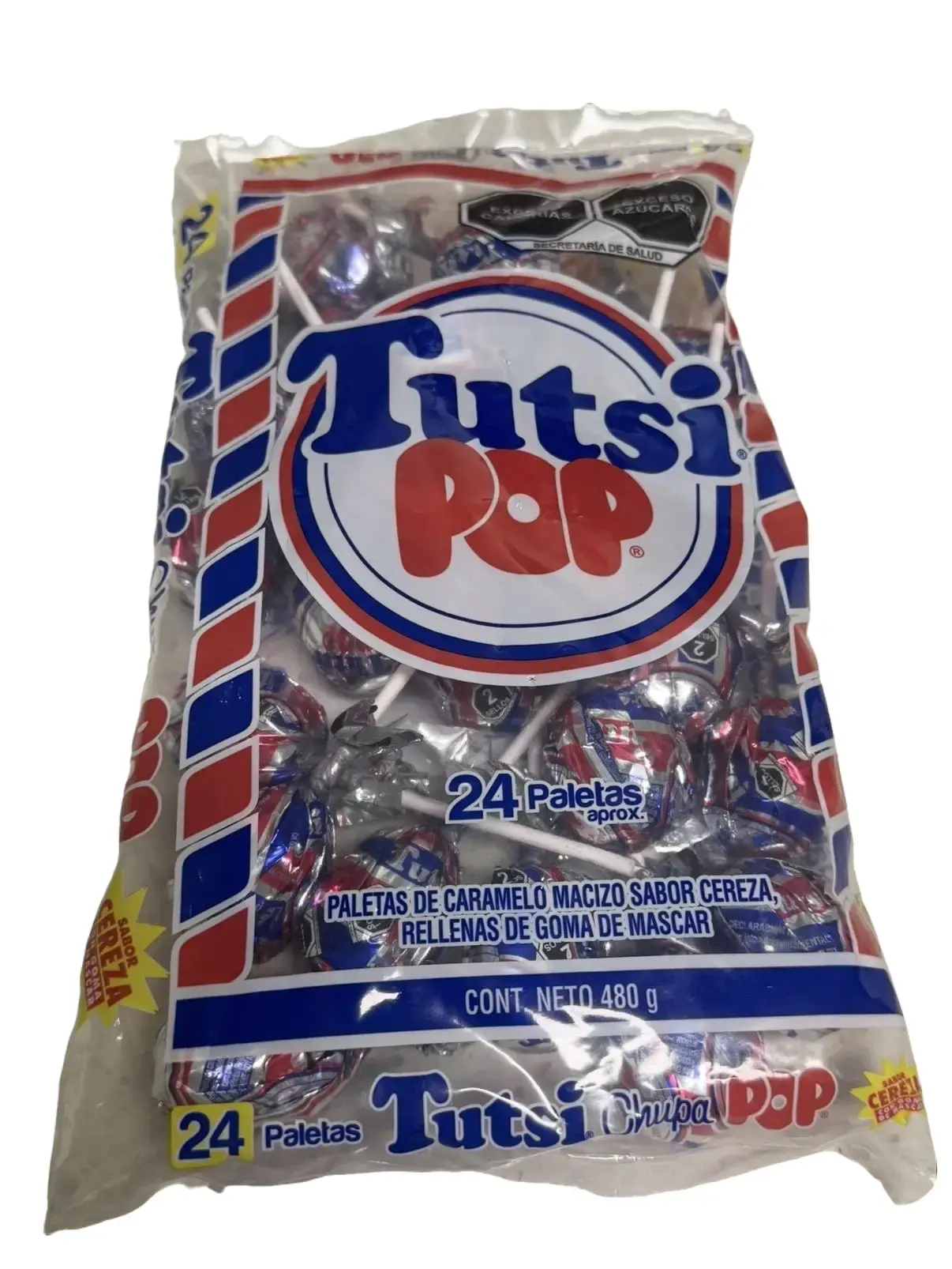 Tutsi Pop - Cherry Flavor Hard Candy Lollipops with Bubble Gum Center – 480 g (16.93 oz)