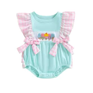 Newborn Outfits Baby Girl Clothes Summer Fly Sleeve Floral Embroidery Romper Ruffle Bodysuit Jumpsuit