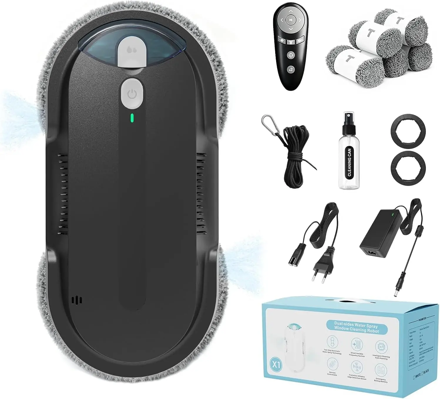 Automatic Window Cleaning Robot – 4800–6400Pa Suction, Dual Spray, Streak-Free Glass Cleaner with Edge Detection & Anti-Drop Protection