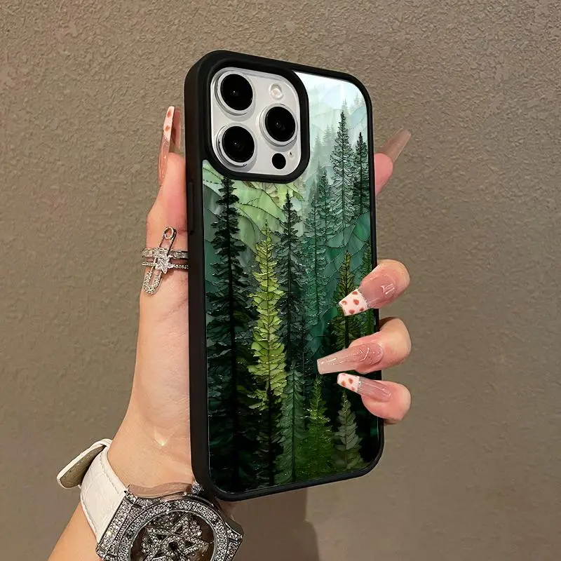 Stained Glass Forest Magnetic Protective Case for iPhone 17 16 E Pro Max 15 Plus 14 13 12 11 XS XR, Girly Design |     Shockproof, Silicone, Stylish, Trendy, and Scratch Resistant