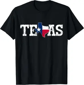 100% Cotton Texas T-shirt Texas Shaped Flag Grunge Distressed Texas Tee T-Shirt