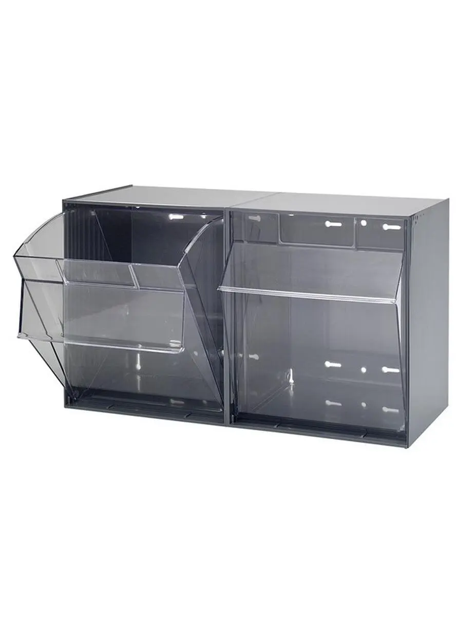 Quantum Storage QTB302GY Stackable Gray Polystyrene Rectangular Boxes - 11.75 x 23.62 x 13.87 in Cuboid Shape Open Home Organizers, 45-Degree Angled Open, Wall-Mountable, Easy-Remove Refill for Closet Storage, Bathroom Organization