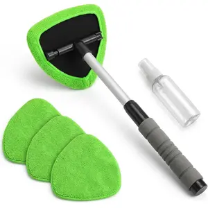 6pcs-Professional Car Window Wand Kit Telescopic Windshield Cleaning System 6 Washable Microfiber Bonnets, Crevice Vent Brush & Refillable Sprayer Streak-Free Glass Care Tool