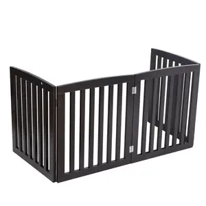 Indoor Wood Foldable Dog Pet Gate Fence - 4 Panels, Brown, Lightweight, Solid MDF, Folding Frame, Freestanding Indoor Gate for Entryway Use,summerwins