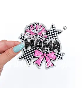 Small Cheer Mama Checkered Star Sequins Patch