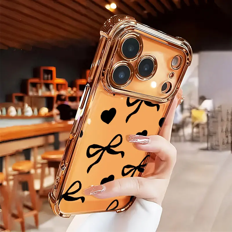 Black Bow Phone case for iPhone 17 Air 16 15 16e 14 13 12 11 Pro Max Plus X XS Full Body Protection Shockproof Soft Silicone Cover Four-corner Thickened