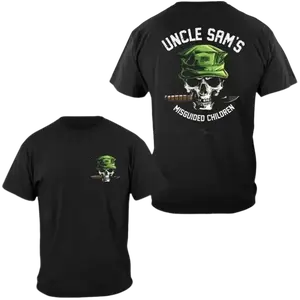 Uncle Sam's Misguided Children T-Shirt & Hoodie, 2 Sides Skull with Green Military Cap and Combat Knife Graphic, USMC Slang Tribute Tee