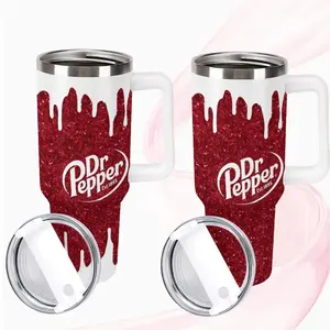 40oz Insulated Mug with Handle, Paint Drop Design, Holiday Gift, Glittering Stainless Steel Design, the Perfect Gift for Chili Lovers sublimation