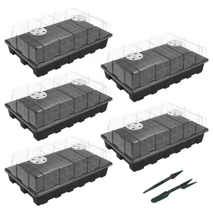 Gardzen 5-Set Seed Starter Tray Kits, Durable Plant Germination Trays with Humidity Vented Domes and Bases, Ideal for Seed Starting, Indoor Gardening, and Greenhouse (Total 200 Cells)