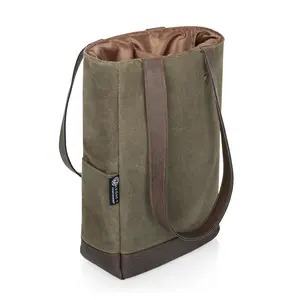 2 Bottle Insulated Wine Cooler Bag, (Khaki Green with Beige Accents)