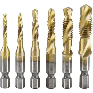 6 Pack Titanium Combination Drill Tap Bit Set Screw Tapping SAE 6-32NC 8-32 10-24 10-32 12-24 1/4-20
