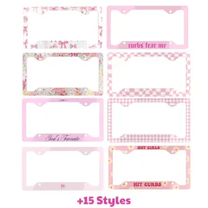 (+15 Styles) Cute Pink License Plate Frame for Women, Girly Aesthetic Car Accessories, Floral, Bow, Checkered & Trendy Designs