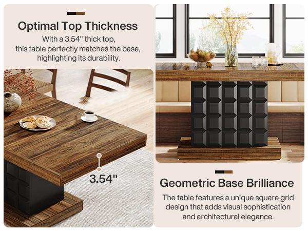 Tribesigns 63'' Modern Rectangular Dining Table for 4-6 with Geometric Relief, Wooden Dinner Table for Dining Room and Kitchen Home Decor Interior