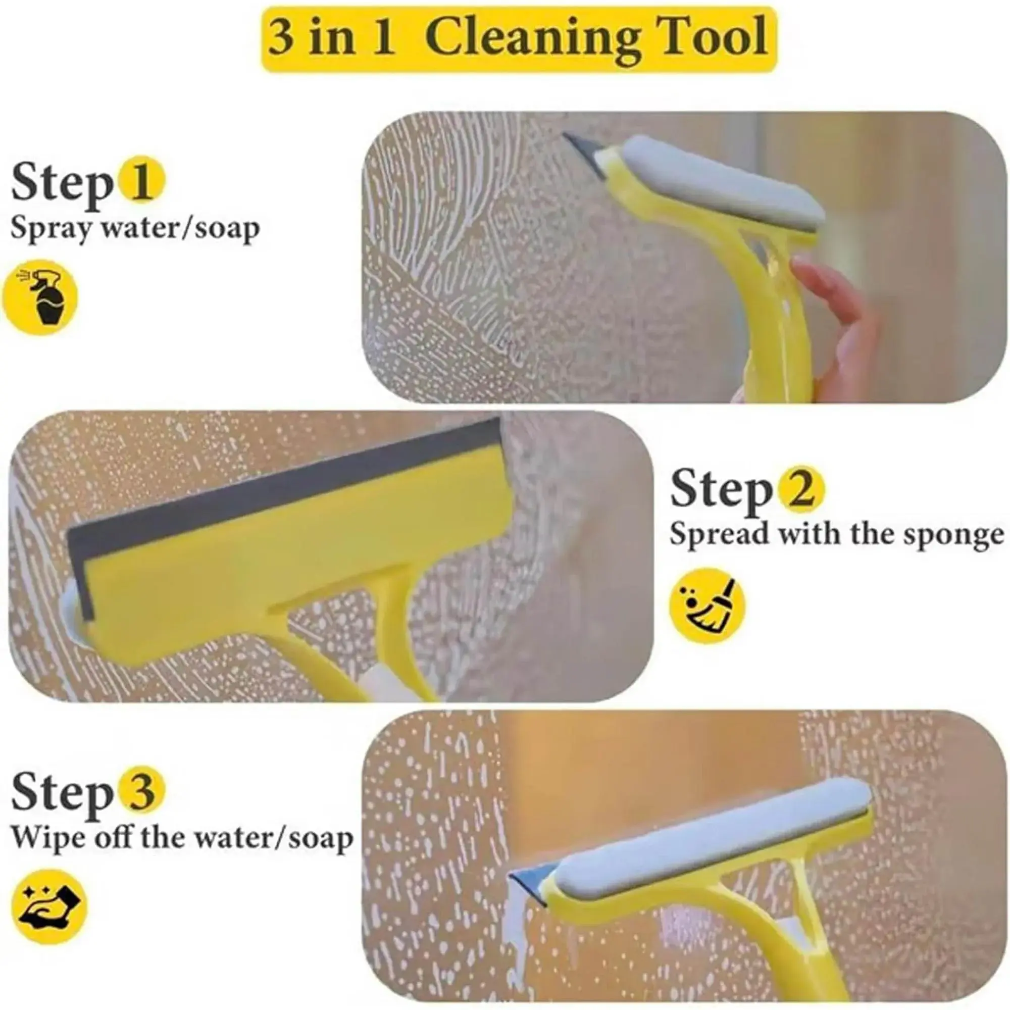 3 in 1 Window Cleaning Scraper, 2025 New 3 in 1 Squeegee for Window Cleaning with Sprayer, Multi-Function Squeegee Tool for Shower Glass, Tile, Mirror Cleaning