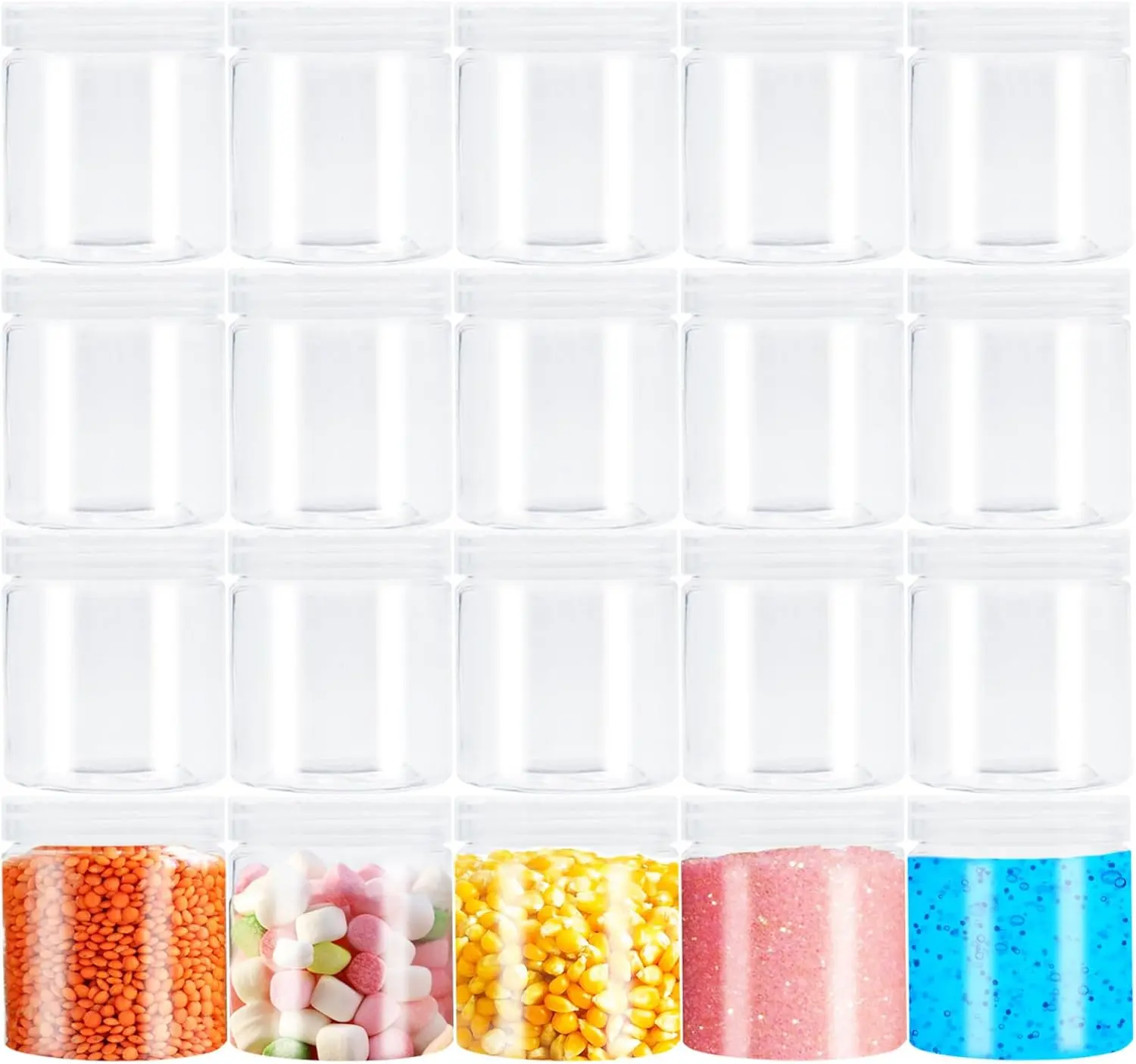 20Pack 4oz Clear Plastic Slime Containers with Lids,Round Refillable Travel Storage Sealed Jars Wide Mouth Container for Candy,Makeup,,,Eye Shadow,Cream,Butters