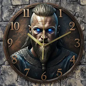 Viking Ragnar Silent Wall Clock - Aluminum Alloy, 30cm, Nordic Mythology Decor, Gift for Man Cave & Gaming Room