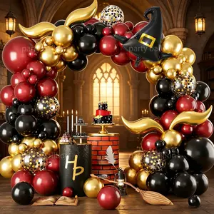 118/121 Piece Magic School Party Balloon Arch Set, Wizard Hat, Fire Balloons, Latex, Halloween, Birthday, Festival Decor