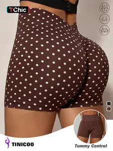Women's Seamless Fashion Retro Polka Dot Shorts, High Waist Back V High Stretch Peach Butt, Yoga Sports Fitness Daily Wear