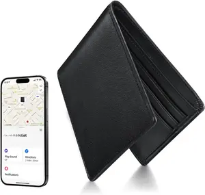Wallet with  for Men, Works with  Find My APP (iOS Only), Air Tag Wallet, Mens  Wallets with GPS ,Bifold Leather RFID Blocking, Rechargeable ,  for Him, Black