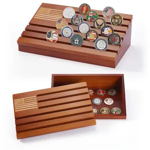 Challange Coin Display, Coin Holder for Coin Collectors and Military- Brown Stain