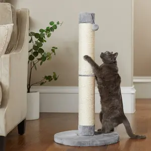 35-in Heavy Duty Sisal Cat Scratching Post with Toy Gray Gray colored scratching 17.72 x 17.72 x 35.04 inches