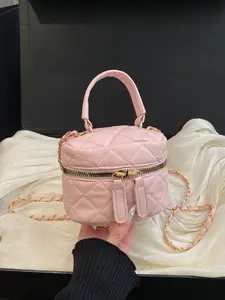 Women's Mini Quilted Crossbody Bag, PU Leather Chain Shoulder Bag, Soft Artificial Leather Dual Zipper Small Handbag, Casual Zipper Purse, Fashionable Crossbody Bag, Versatile Bag, Compact Makeup Organizer, Elegant Bag