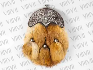 Full Dress Scottish Sporran with Stag Cantle and Brown Fox Fur Handmade Kilt Accessory for Highland Weddings and Clan Ceremonies