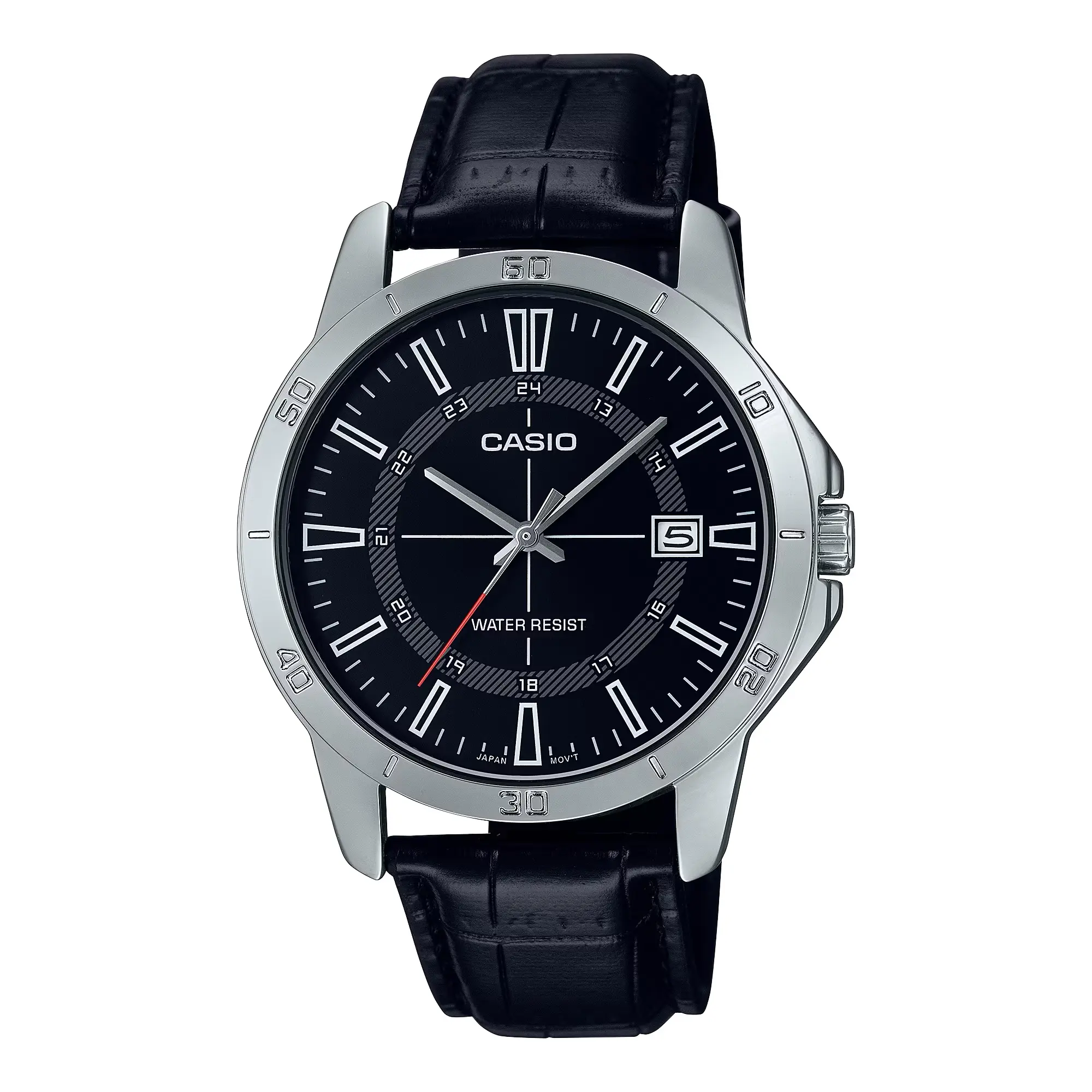Casio Men’s Black Leather Watch with Black Dial - MTP-V004L-1CUDF