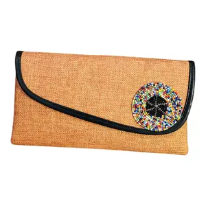 Ankara Clutch bag- brown,Beige, African print beaded patch purse for Women, Cute dinner date clutch bag