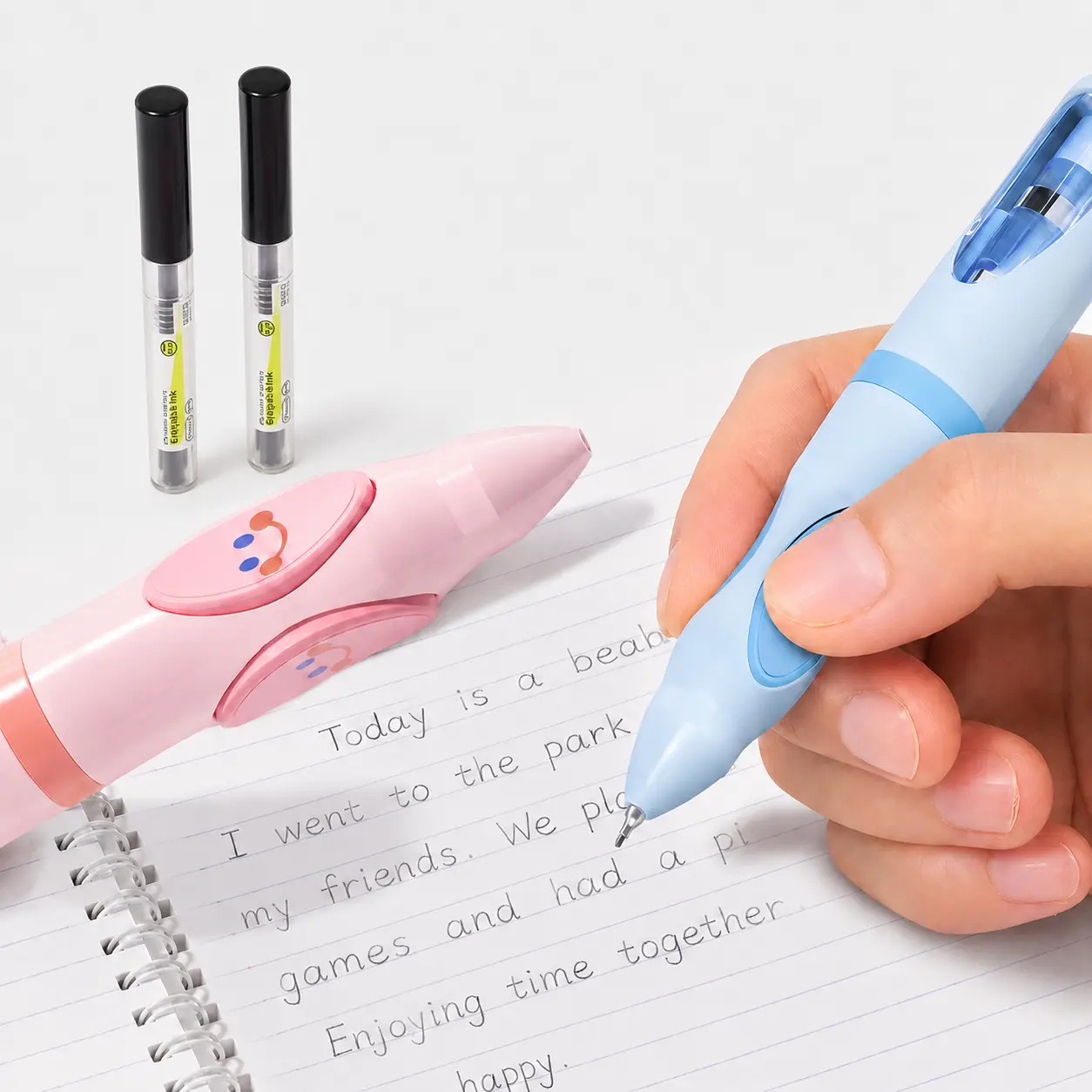 Kids Handwriting Gripper Pen, Posture-Correcting Writing Pen with Auto Refill Design, Children Ergonomic Training Pen Includes 12 Extra Refills