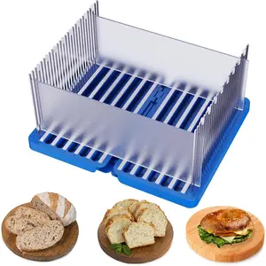 Stainless Steel Bread Slicer, Foldable Food Meat Slicer, Up to 11.7’’ Width Cutting Guide with Crumb Tray, Adjustable Thickness and Width, for Homemade Bread, Sourdough, Meats, Deli