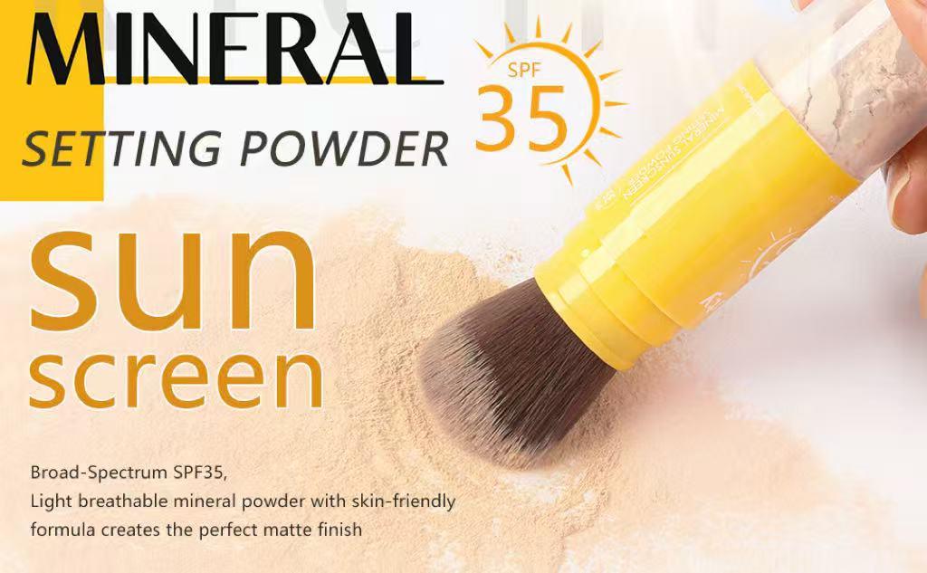 Mineral Powder Sunscreen for Face Scalp & Hair,SPF 35 Brush on Sunscreen Setting Powder,Translucent Powder,Travel Size Sunscreen,Beach Essentials,Oil Control Natural Matte Finish