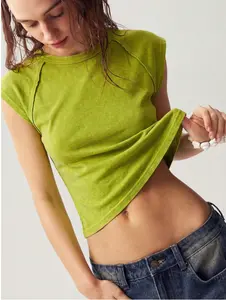 Womens Washed Knit Fitted T-Shirt – Casual Green Raglan Sleeve Summer Top