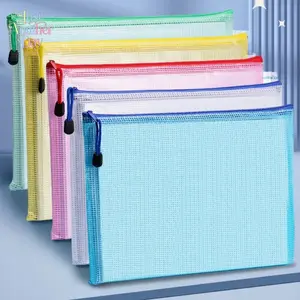 10-Pack A4 PVC mesh zipper pouches feature transparent waterproof surface and vibrant colorful grid design. Equipped with smooth zippers for easy opening, these lightweight file bags work great as practical organizers for documents