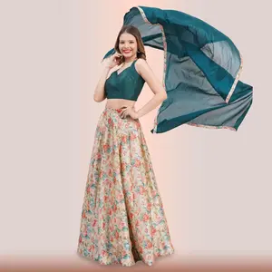 Vibrant Floral Lehenga Choli & Green Dupatta