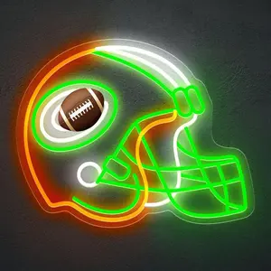 Green Football Helmet Neon Sign, LED Neon Light Wall Decor for Game Room, Man Cave, Sports Fan present, Bar, Club